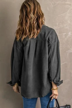 Outlet Dear-Lover Turn Down Collar Buttoned Shirt Jacket Gray