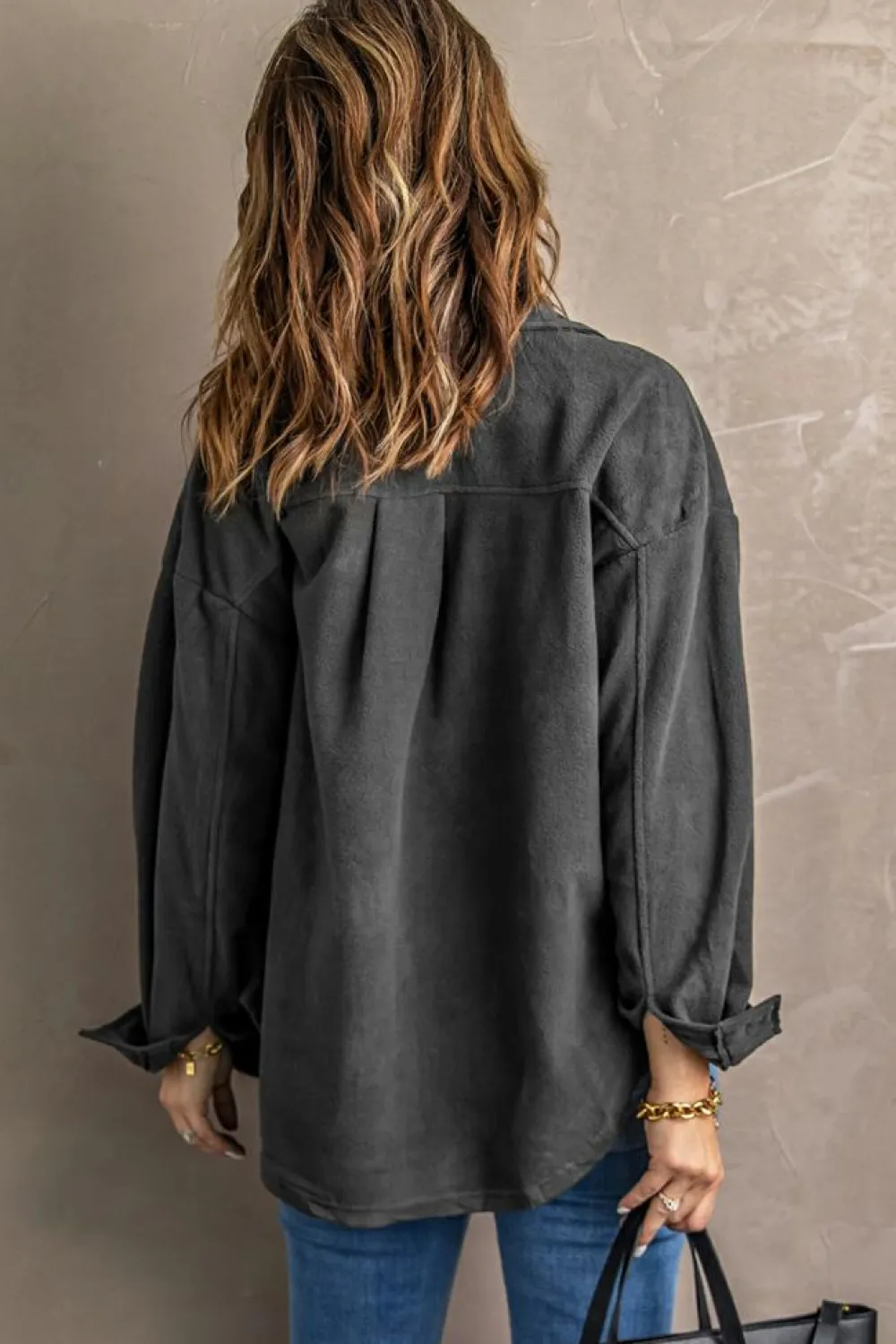 Outlet Dear-Lover Turn Down Collar Buttoned Shirt Jacket Gray
