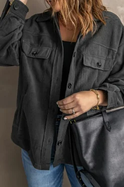 Outlet Dear-Lover Turn Down Collar Buttoned Shirt Jacket Gray