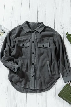 Outlet Dear-Lover Turn Down Collar Buttoned Shirt Jacket Gray