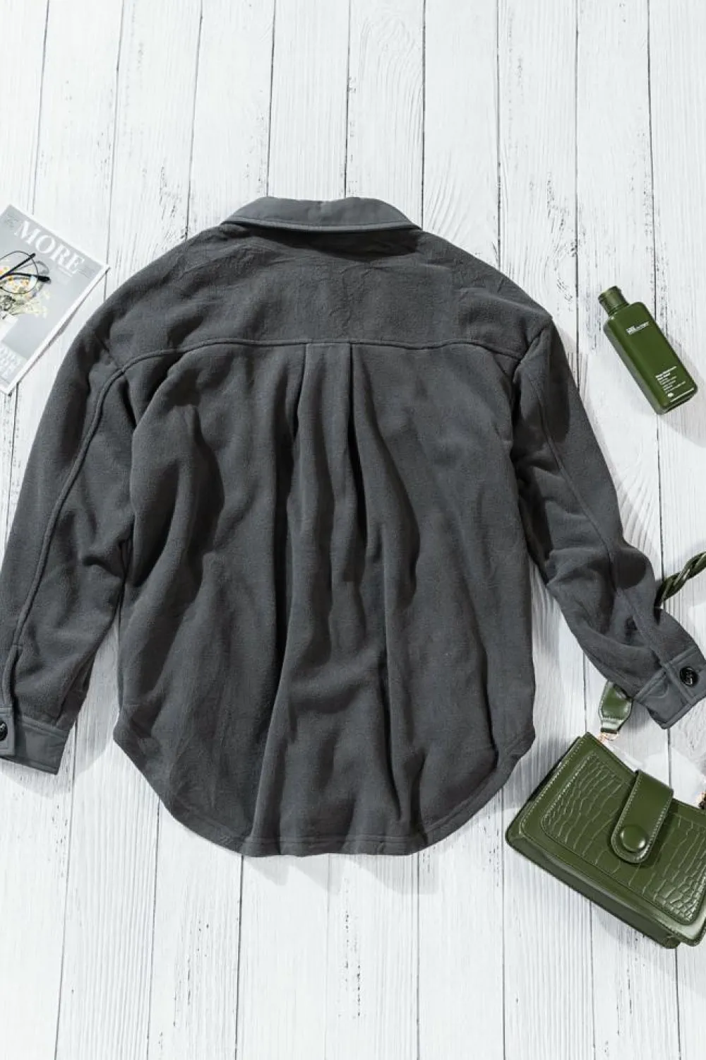 Outlet Dear-Lover Turn Down Collar Buttoned Shirt Jacket Gray