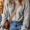 Online Dear-Lover Turtleneck Drop Shoulder Bubble Sleeve Knit Sweater Gray