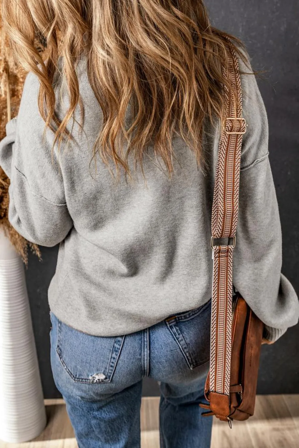 Online Dear-Lover Turtleneck Drop Shoulder Bubble Sleeve Knit Sweater Gray
