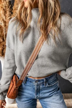 Online Dear-Lover Turtleneck Drop Shoulder Bubble Sleeve Knit Sweater Gray