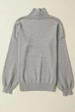 Online Dear-Lover Turtleneck Drop Shoulder Bubble Sleeve Knit Sweater Gray