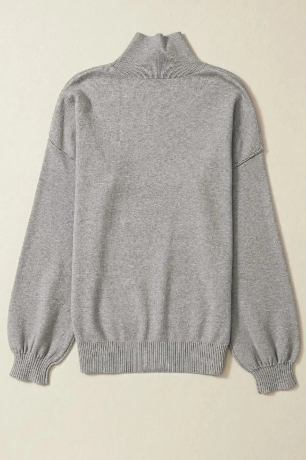 Online Dear-Lover Turtleneck Drop Shoulder Bubble Sleeve Knit Sweater Gray