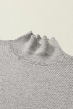Online Dear-Lover Turtleneck Drop Shoulder Bubble Sleeve Knit Sweater Gray