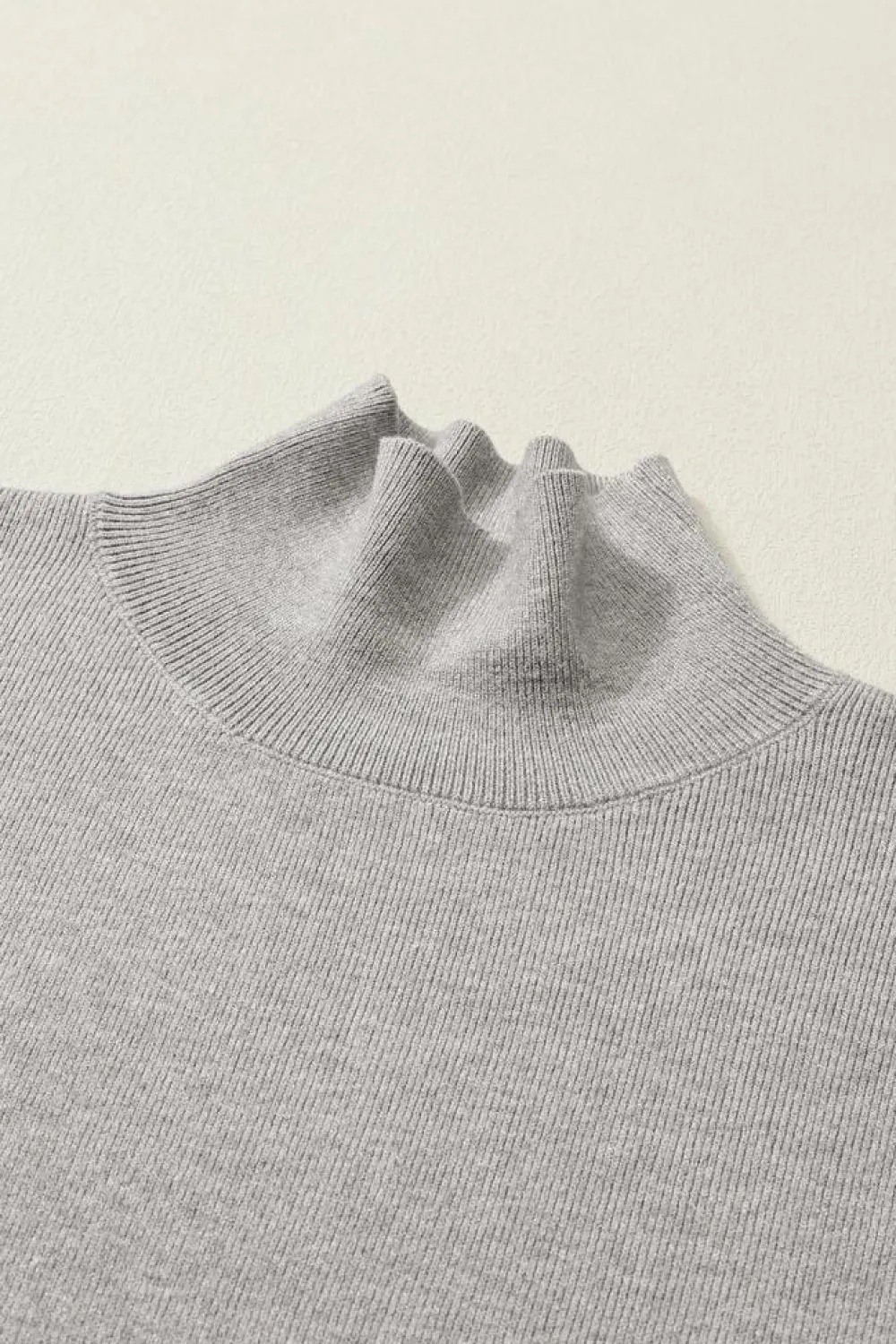 Online Dear-Lover Turtleneck Drop Shoulder Bubble Sleeve Knit Sweater Gray