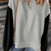 Hot Dear-Lover Two Tone Patchwork Drop Shoulder Pullover Sweatshirt Gray
