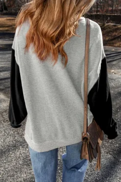 Hot Dear-Lover Two Tone Patchwork Drop Shoulder Pullover Sweatshirt Gray