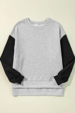 Hot Dear-Lover Two Tone Patchwork Drop Shoulder Pullover Sweatshirt Gray