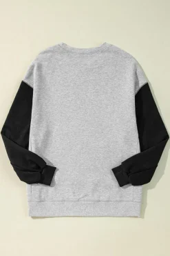 Hot Dear-Lover Two Tone Patchwork Drop Shoulder Pullover Sweatshirt Gray