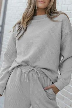 Hot Dear-Lover Ultra Loose Textured 2pcs Slouchy Outfit Gray
