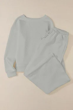 Hot Dear-Lover Ultra Loose Textured 2pcs Slouchy Outfit Gray
