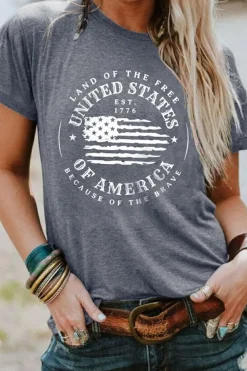Discount Dear-Lover United States Of America Flag Graphic Print T Shirt Gray