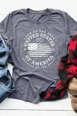 Discount Dear-Lover United States Of America Flag Graphic Print T Shirt Gray
