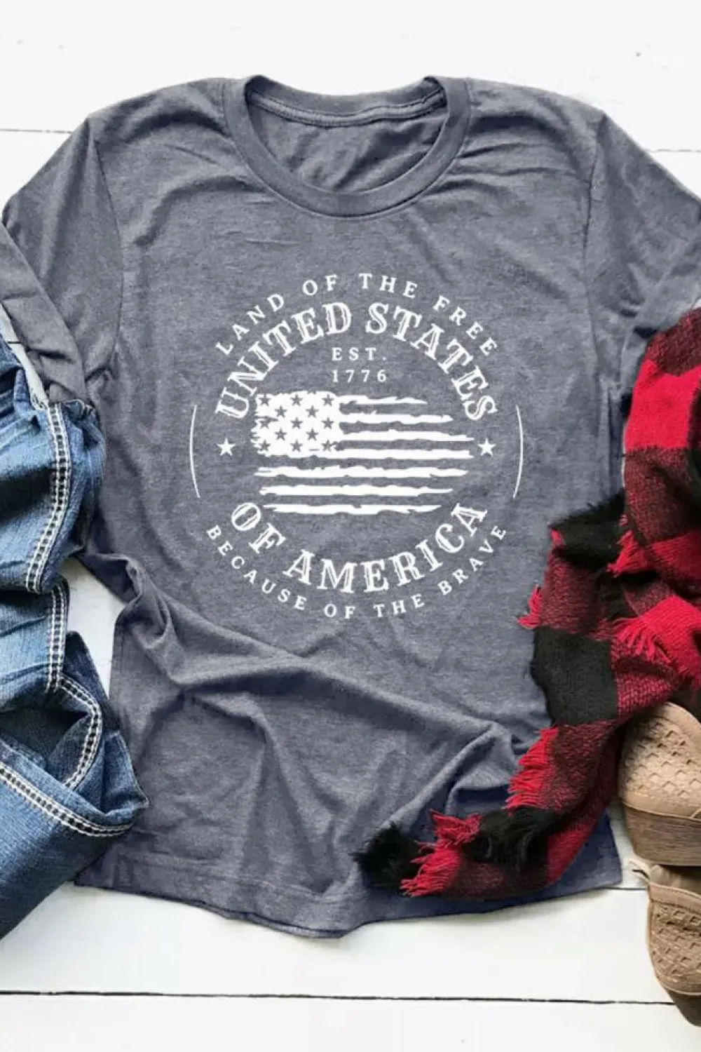 Discount Dear-Lover United States Of America Flag Graphic Print T Shirt Gray