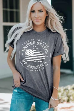 Discount Dear-Lover United States Of America Flag Graphic Print T Shirt Gray