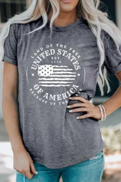 Discount Dear-Lover United States Of America Flag Graphic Print T Shirt Gray