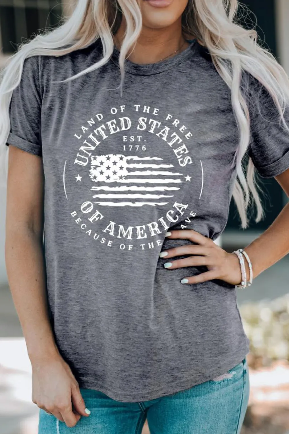 Discount Dear-Lover United States Of America Flag Graphic Print T Shirt Gray