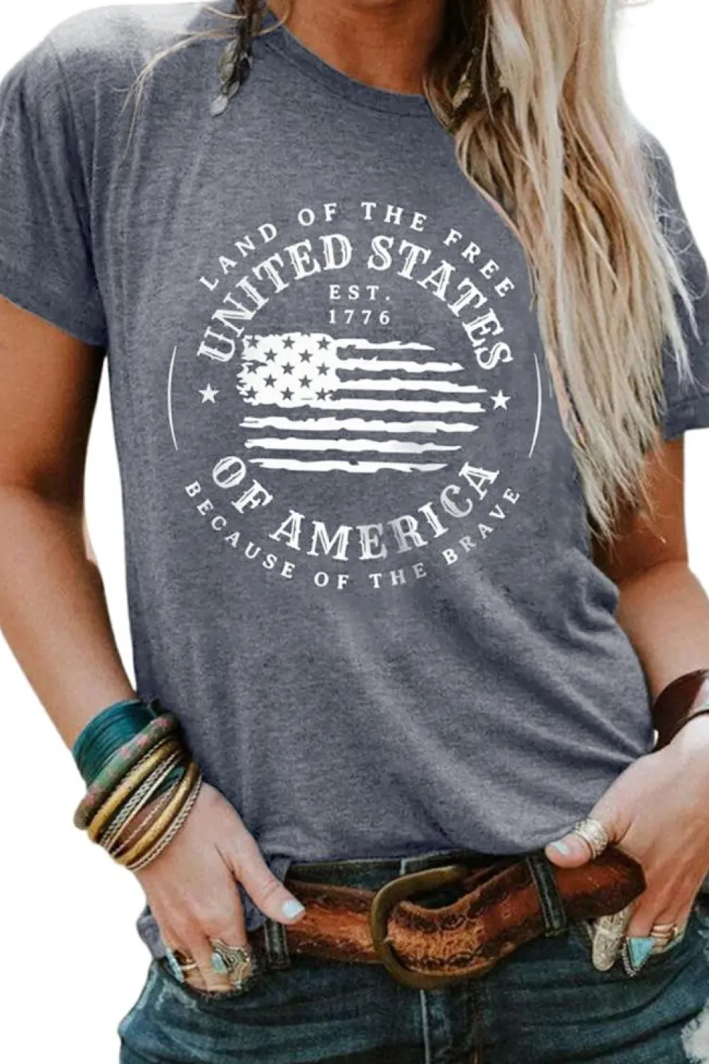 Discount Dear-Lover United States Of America Flag Graphic Print T Shirt Gray