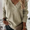 Outlet Dear-Lover V neck Drop Shoulder Knitted Sweater Gray