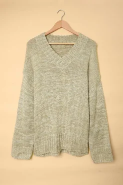 Outlet Dear-Lover V neck Drop Shoulder Knitted Sweater Gray