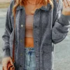 Clearance Dear-Lover Vintage Washed Flap Pocket Button Shacket Gray