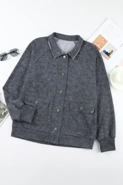 Clearance Dear-Lover Vintage Washed Flap Pocket Button Shacket Gray