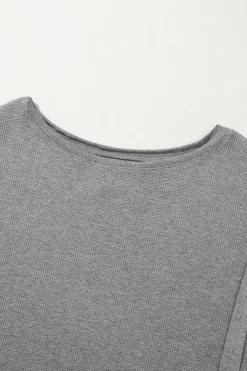 Discount Dear-Lover Waffle knit Bishop Sleeve Split Oversized Top Gray