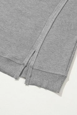Discount Dear-Lover Waffle knit Bishop Sleeve Split Oversized Top Gray