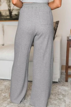 Discount Dear-Lover Waffle Knit Drawstring High Waist Wide Leg Pants Gray
