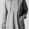 Sale Dear-Lover Waffle Knit Fleece Lined High Low Oversized Hoodie Gray