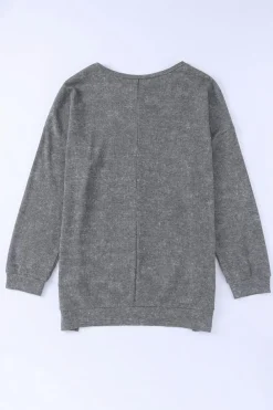 Sale Dear-Lover Waffle Knit Side Slit Pullover Top Gray
