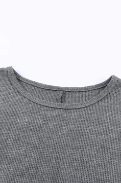 Sale Dear-Lover Waffle Knit Side Slit Pullover Top Gray