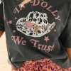 Online Dear-Lover WE TRUST IN DOLLY Western Fashion Graphic Tee Gray