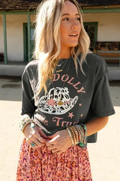 Online Dear-Lover WE TRUST IN DOLLY Western Fashion Graphic Tee Gray