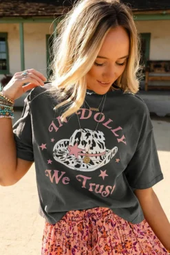 Online Dear-Lover WE TRUST IN DOLLY Western Fashion Graphic Tee Gray