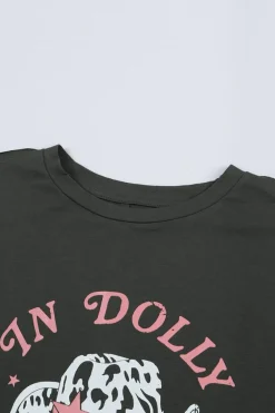 Online Dear-Lover WE TRUST IN DOLLY Western Fashion Graphic Tee Gray