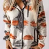 Clearance Dear-Lover Western Aztec Snap Buttoned Fleece Jacket Gray