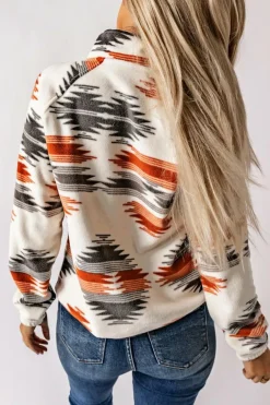 Clearance Dear-Lover Western Aztec Snap Buttoned Fleece Jacket Gray