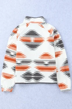 Clearance Dear-Lover Western Aztec Snap Buttoned Fleece Jacket Gray