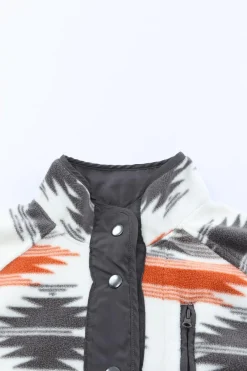 Clearance Dear-Lover Western Aztec Snap Buttoned Fleece Jacket Gray
