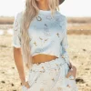 Fashion Dear-Lover Western Fashion Printed T Shirt Elastic Waist Shorts Set Gray