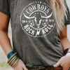 Hot Dear-Lover Western Letter Steer Head Graphic Tee Gray
