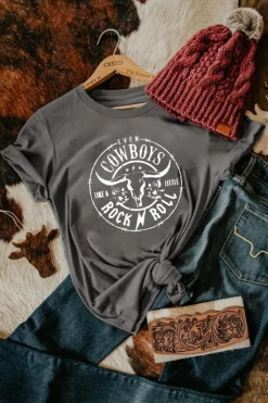 Hot Dear-Lover Western Letter Steer Head Graphic Tee Gray