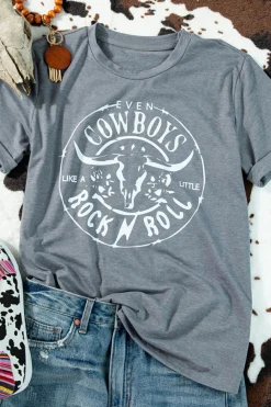 Hot Dear-Lover Western Letter Steer Head Graphic Tee Gray