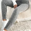 Clearance Dear-Lover Wide Waistband Ribbed Textured Knit Leggings Gray