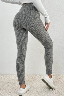 Clearance Dear-Lover Wide Waistband Ribbed Textured Knit Leggings Gray