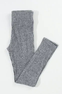 Clearance Dear-Lover Wide Waistband Ribbed Textured Knit Leggings Gray